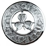 Elegant Thistle Motif Plaid Brooch with Shamrock Emblem