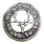 Scottish Thistle Brooch: Antique Finish with Stag Head