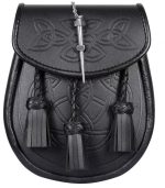 Black Leather Sporran embossed with a Celtic pattern