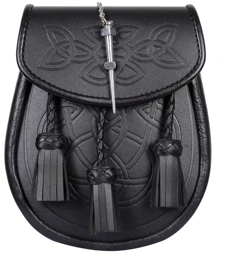 Black Leather Sporran embossed with a Celtic pattern Black Leather Sporran embossed with a Celtic pattern - Image 1