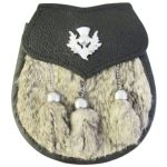 Grey Rabbit Fur Leather Sporran with Thistle Emblem