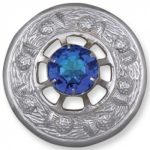 Thistle Motif Brooch with Captivating Blue Stone