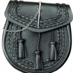 Black Leather Sporran Plaited Design secure pin loop closure