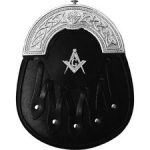 Sporran Black Leather Masonic badge on the front Celtic cantle