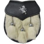 Premium Rabbit Fur Sporran Featuring Lion Badge Triple Tassels