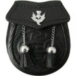 Kids Thistle Badge Sporran in Luxurious Black Leather