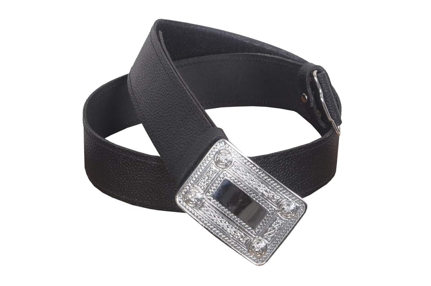 Black Leather Men's Kilt Belt with Chrome Celtic Knot Buckle Black Leather Men's Kilt Belt with Chrome Celtic Knot Buckle - Image 1