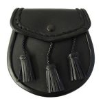 Elegant Sporran in Smooth Leather with Braided Flap