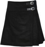 Solid Black Fabric Ladies Mini Billie Pleated Kilt Skirt