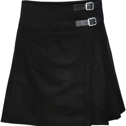 Solid Black Fabric Ladies Mini Billie Pleated Kilt Skirt