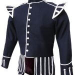 Navy Blue Wool Pipe Band Doublet: Silver Braid and Buttons