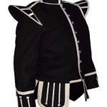 Pipe Band Doublet: Black Wool, Silver Braid, White Piping