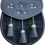 Traditional Celtic Embossed Black Watch Tartan Leather Sporran