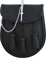 Black Leather Sporran Pin Loop Closure with Celtic Design