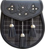 Hamilton Grey Tartan Sporran: A Celtic Embossed Design
