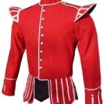 Exquisite Pipe Band Doublet – Red Wool with White Piping