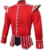 Exquisite Pipe Band Doublet – Red Wool with White Piping