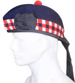 Navy Wool Glengarry Cap with Red, White & Black Dicing