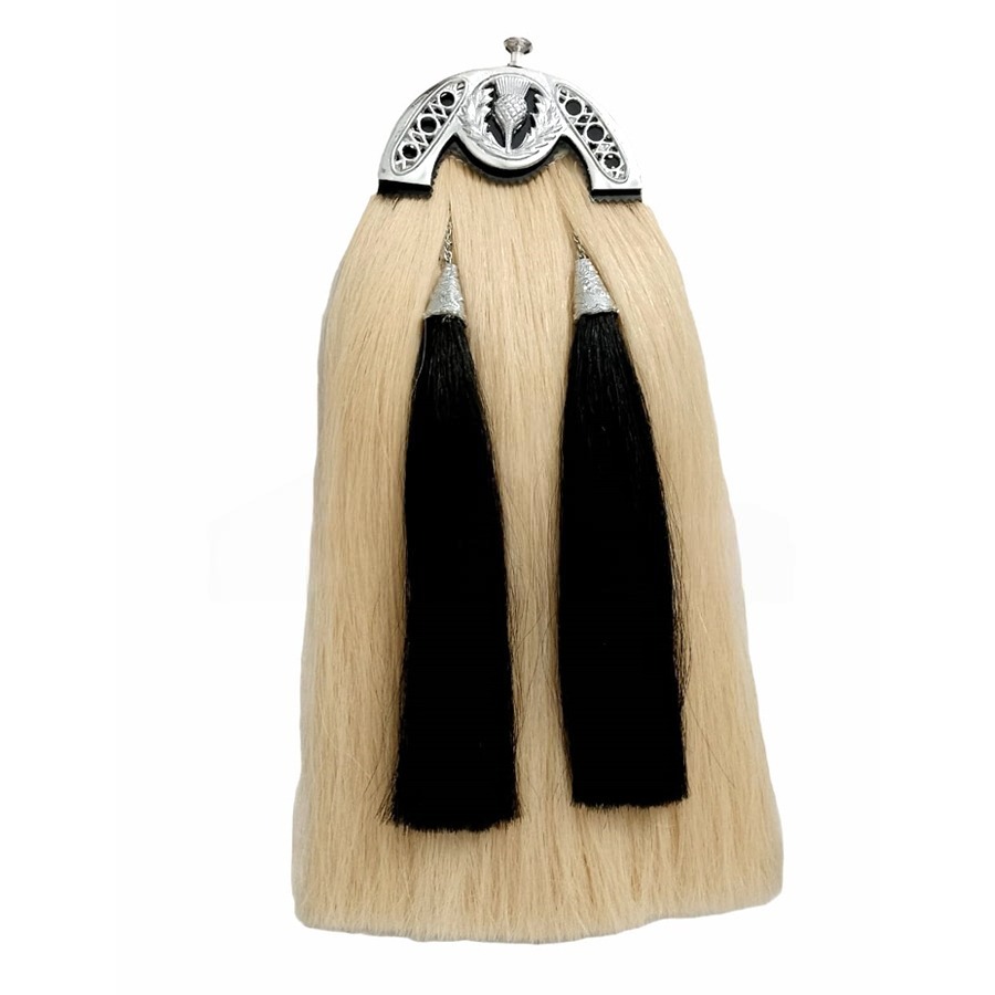 horse hair sporrans White Horse Hair Sporrans Featuring Thistle Cantle Top Front - Image 1