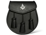 Black Leather Masonic Sporran with Three Tassels