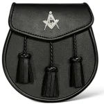 Black Leather Masonic Sporran with Three Tassels