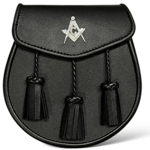 Black Leather Masonic Sporran with Three Tassels