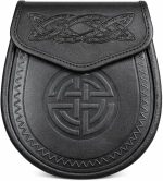 Celtic Double Embossed Black Leather Scottish Highland Sporran