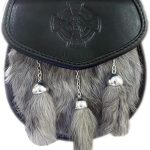 Grey Rabbit Fur Celtic Cross Embossed Scottish Kilt Sporran