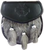 Grey Rabbit Fur Celtic Cross Embossed Scottish Kilt Sporran